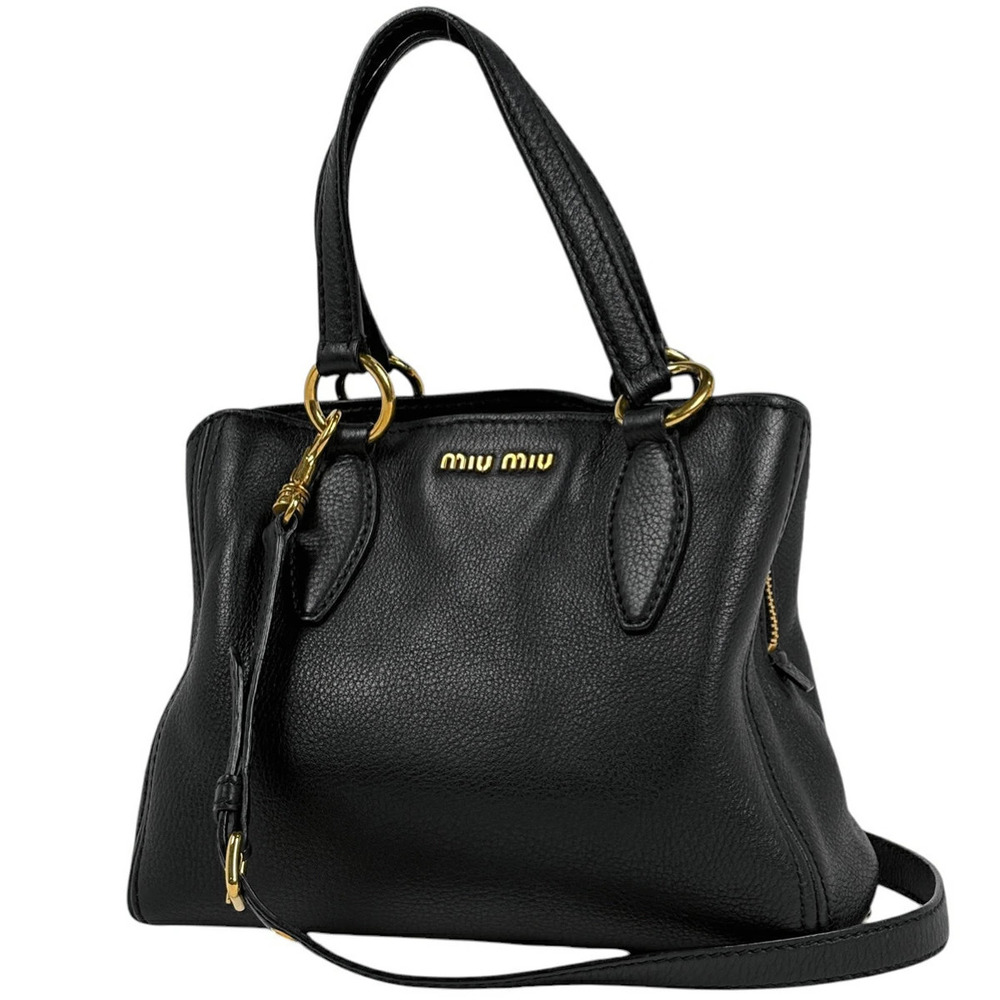 Miu Miu Vitello Carib 2way Shoulder Bag Leather Black